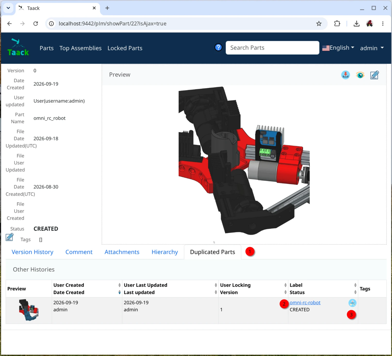 freecad taack plm server part details duplicated