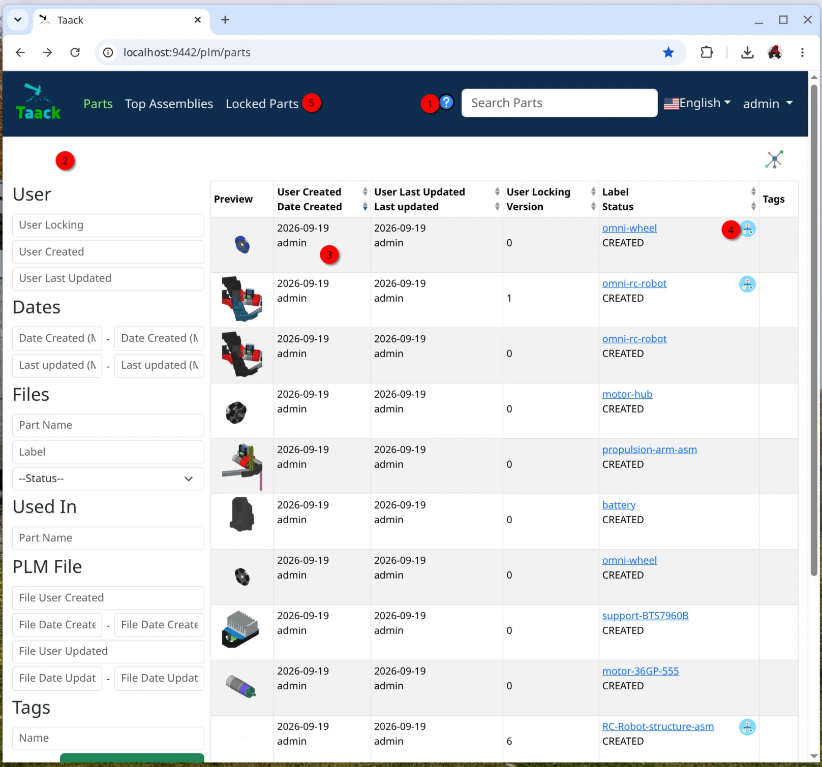 freecad taack plm server part list2