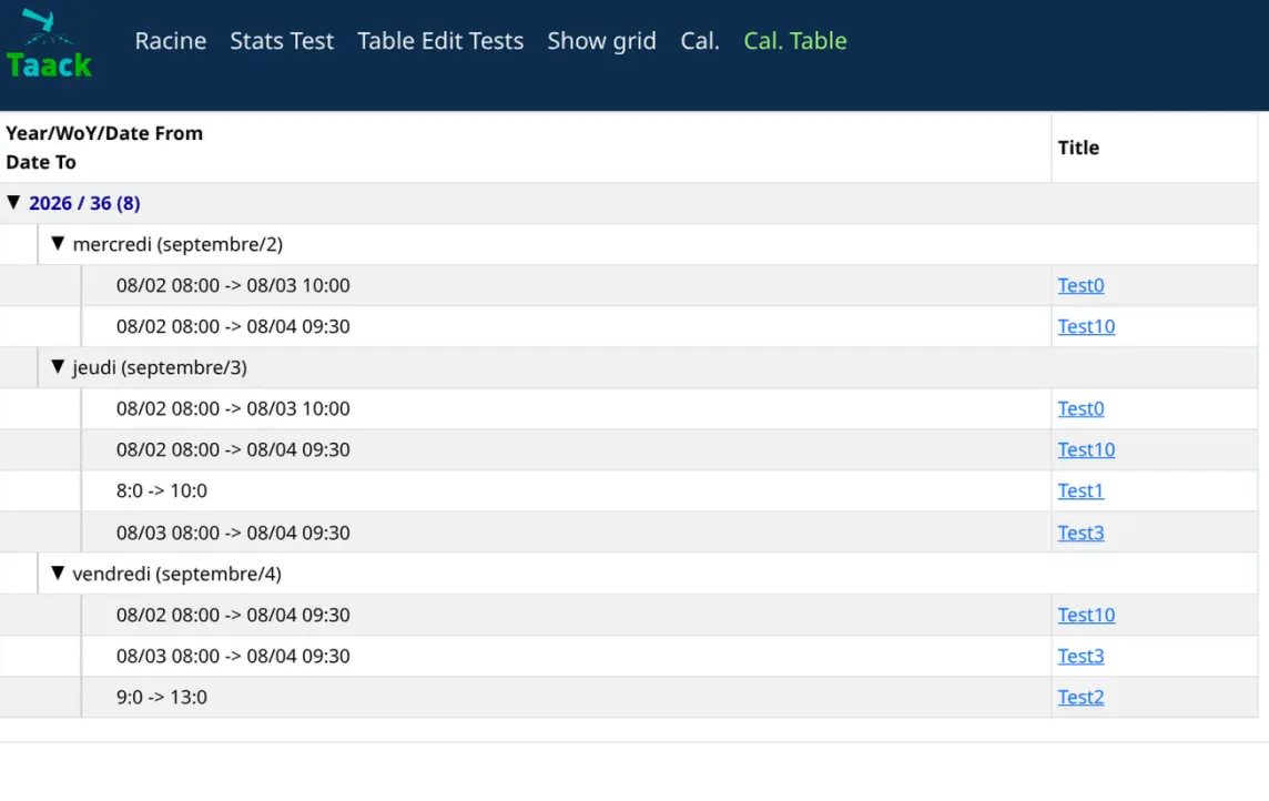 news calendar table view