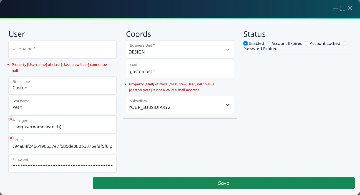 slideshow crew form validation